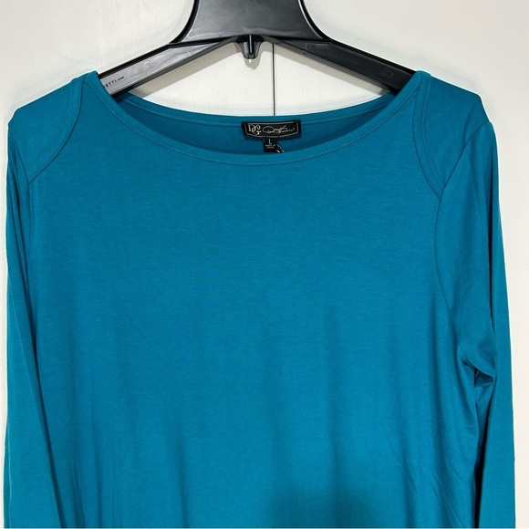 DG2 Diane Gilman Women Large Teal Blue Crew Neck Flowy Paisley Long Sleeve Top - Picture 2 of 8